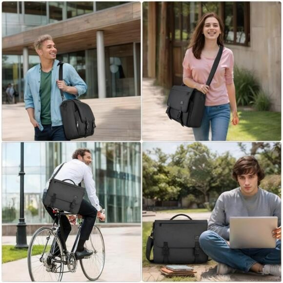 Mens Laptop Messenger Bag 15.6 Inch Water Resistant Work School Briefcase - Picture 6 of 7